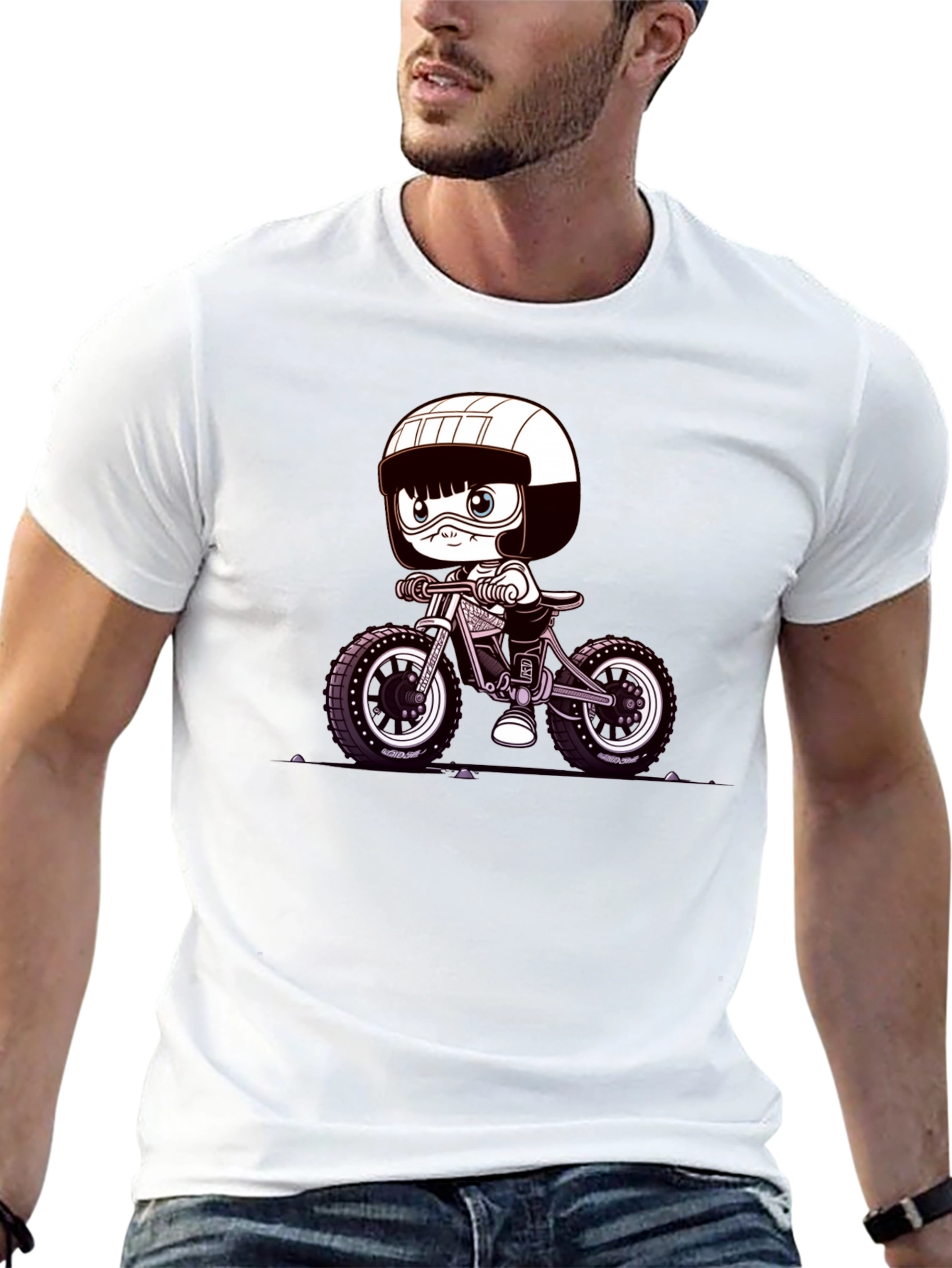 Cartoon Biker Graphic Tee - Black