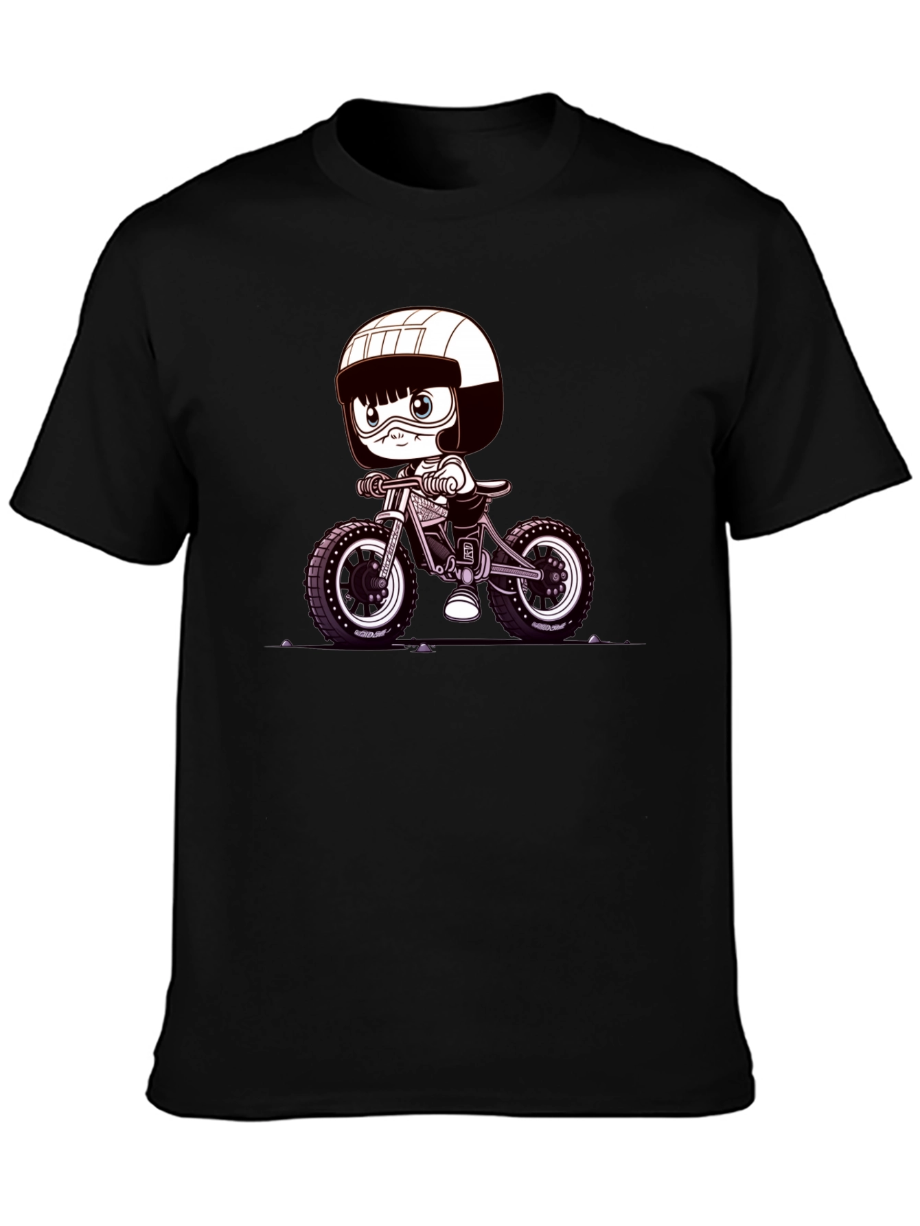 Cartoon Biker Graphic Tee - Black