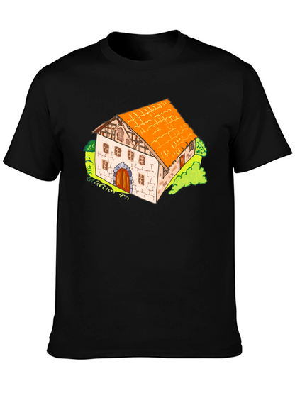 Cartoon Farmhouse Graphic T-Shirt - Unique Design