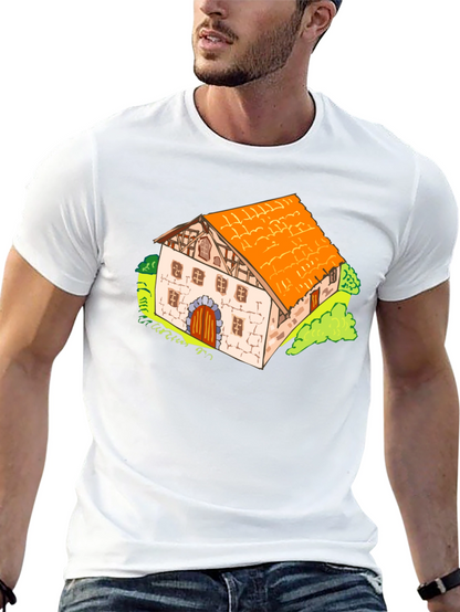 Cartoon Farmhouse Graphic T-Shirt - Unique Design