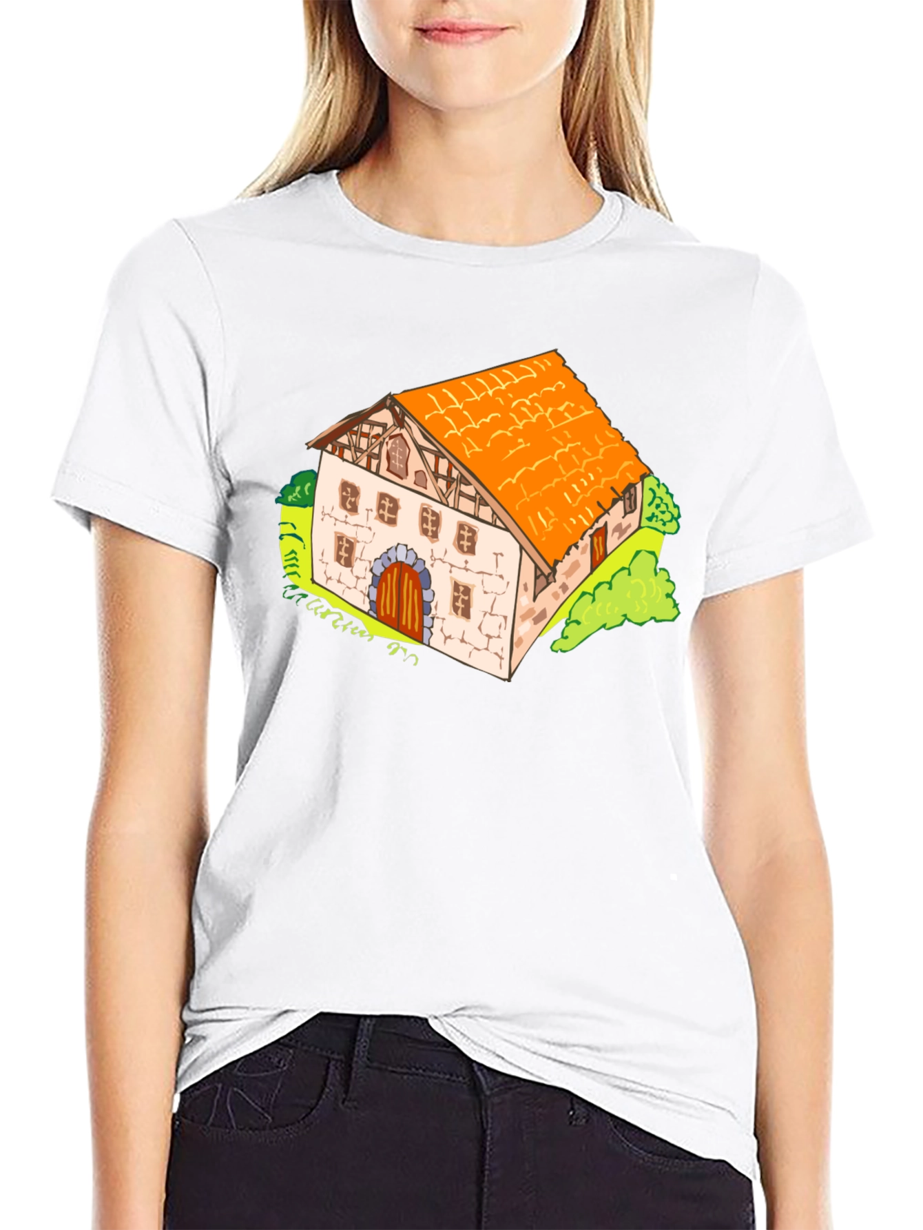 Cartoon Farmhouse Graphic T-Shirt - Unique Design