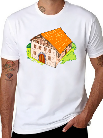 Cartoon Farmhouse Graphic T-Shirt - Unique Design