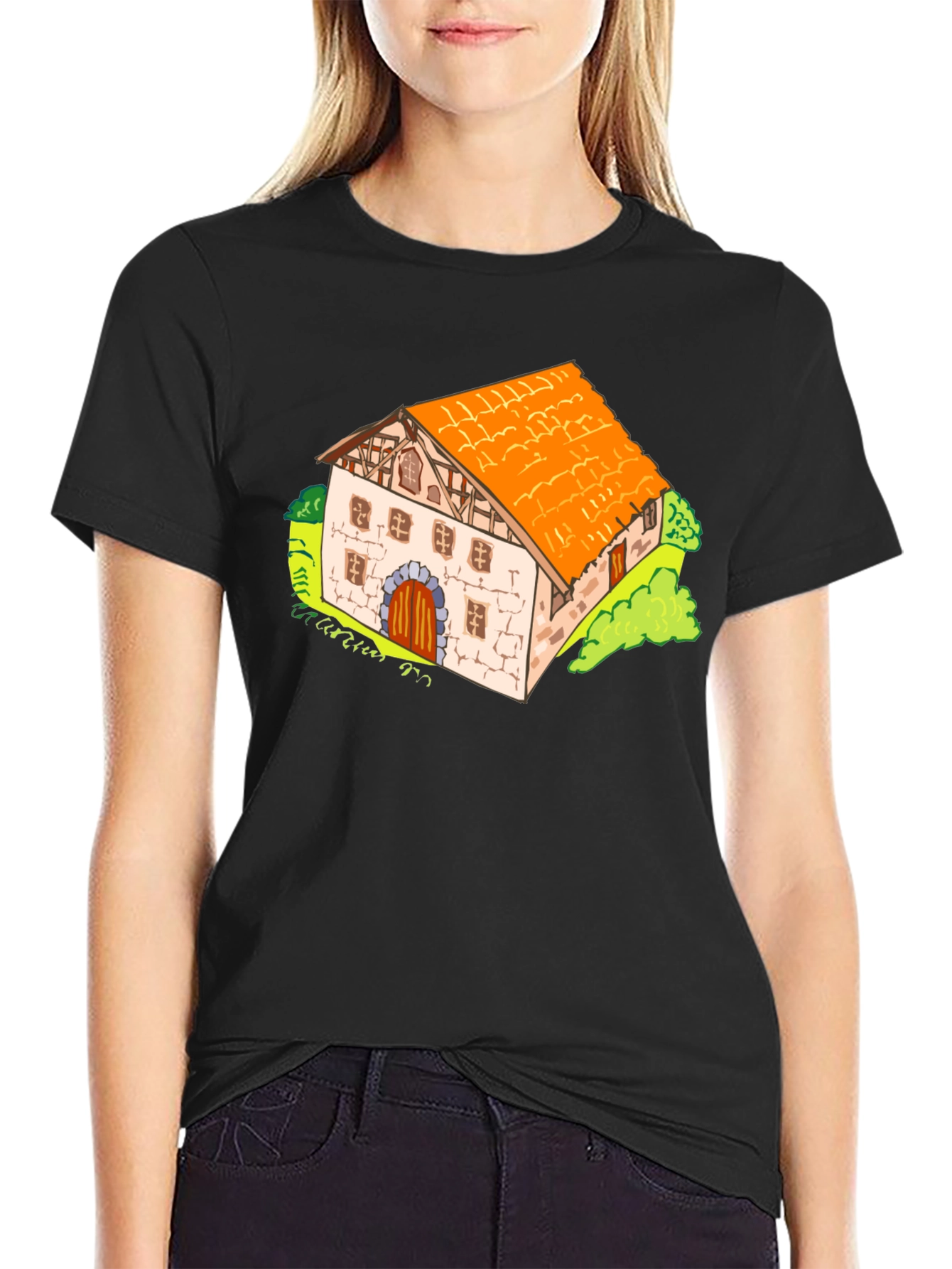 Cartoon Farmhouse Graphic T-Shirt - Unique Design