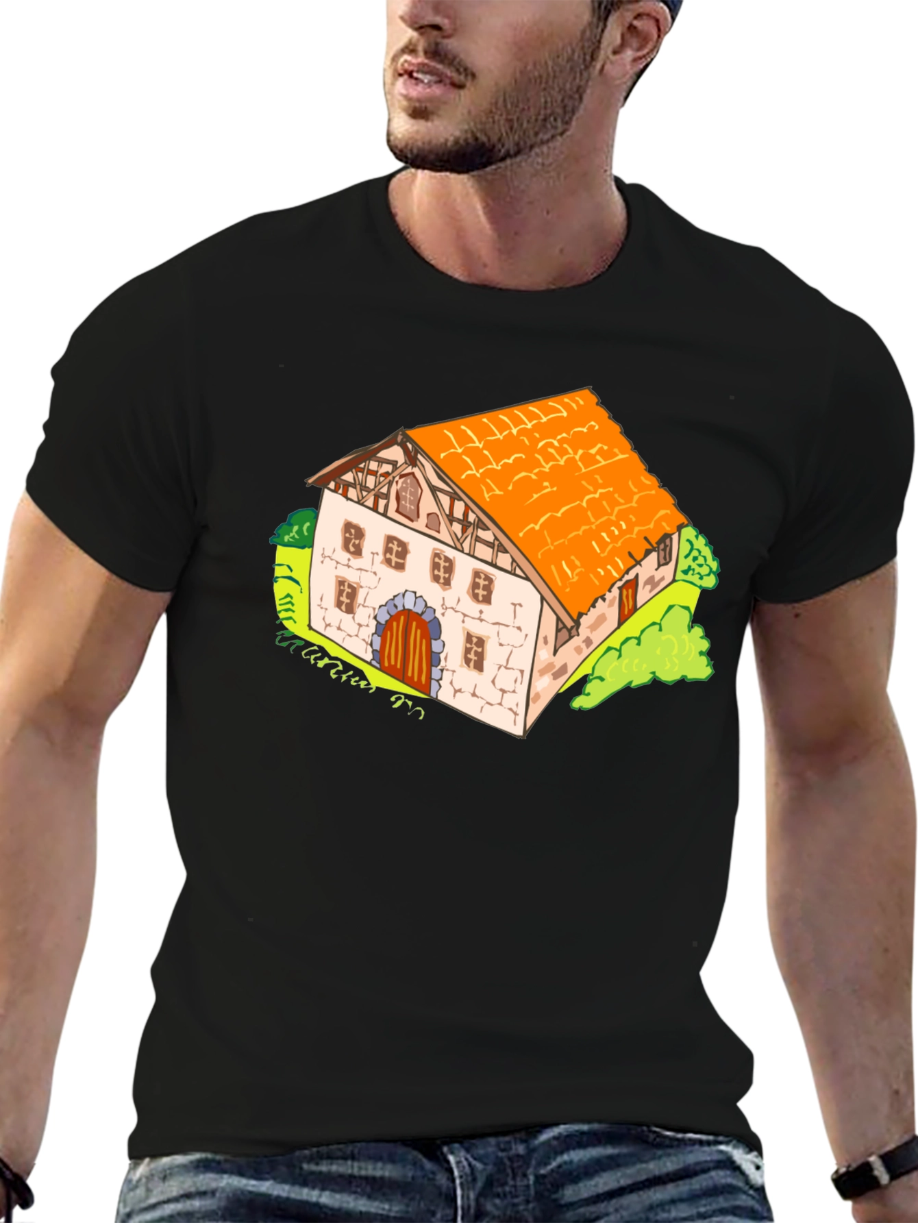 Cartoon Farmhouse Graphic T-Shirt - Unique Design