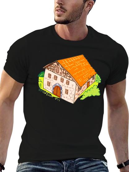 Cartoon Farmhouse Graphic T-Shirt - Unique Design