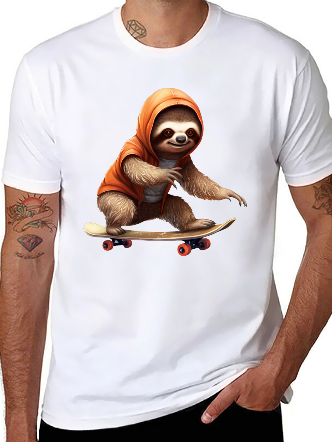 Sloth Skateboarder Graphic Tee