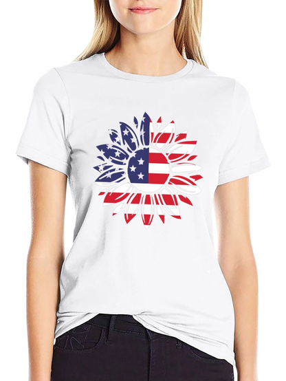 USA Flag Sunflower Graphic T-Shirt