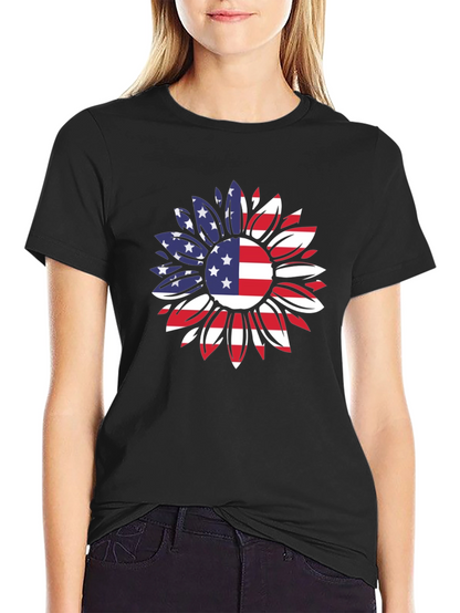 USA Flag Sunflower Graphic T-Shirt