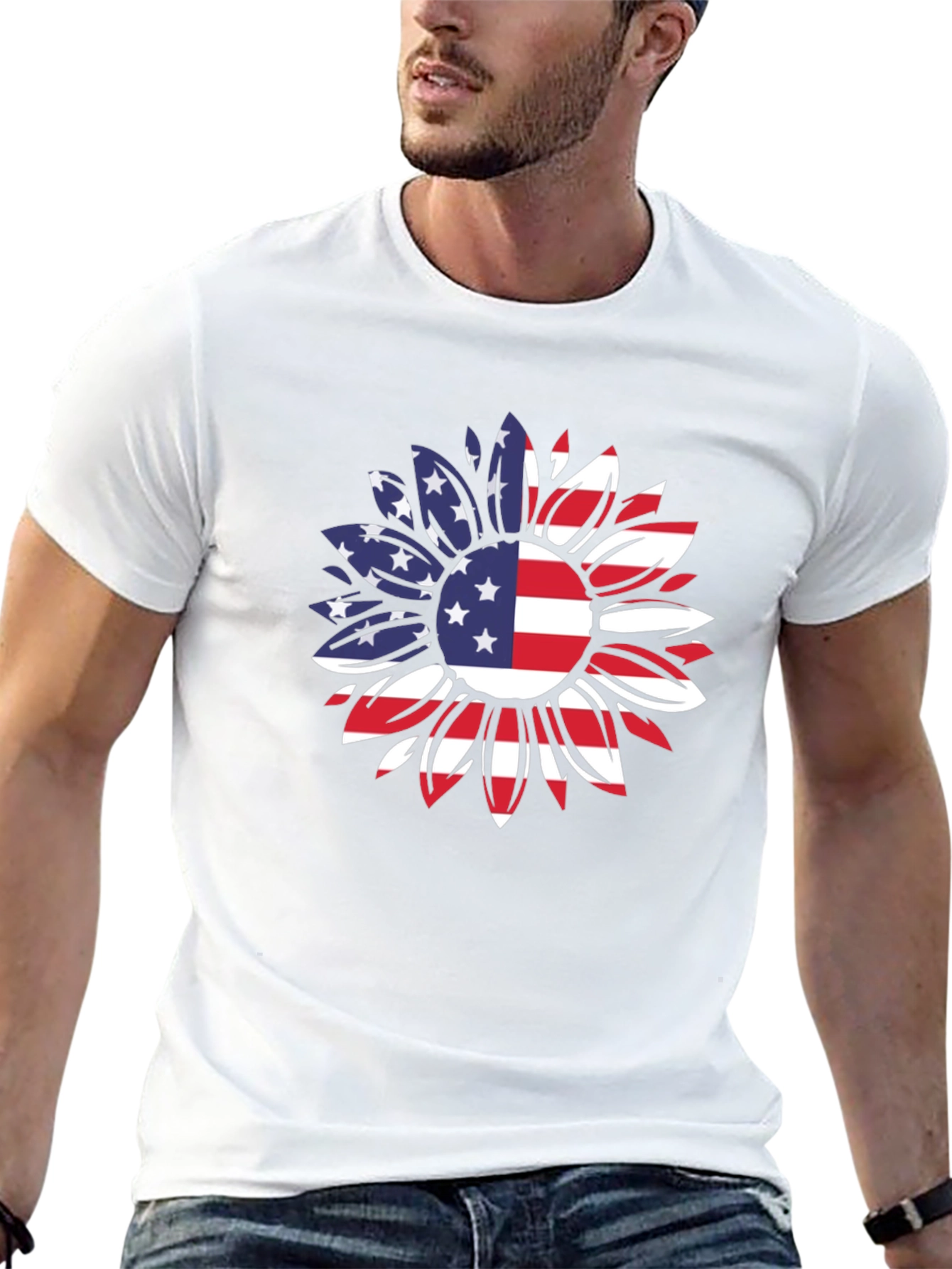 USA Flag Sunflower Graphic T-Shirt