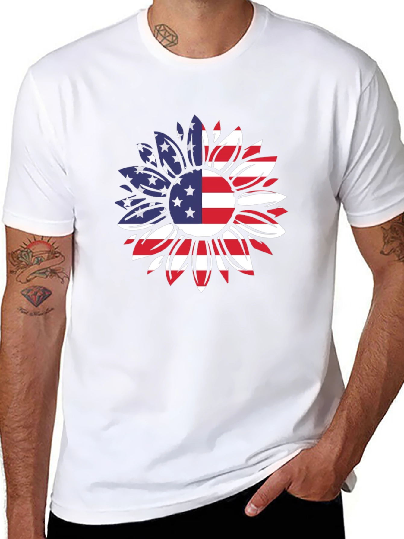 USA Flag Sunflower Graphic T-Shirt