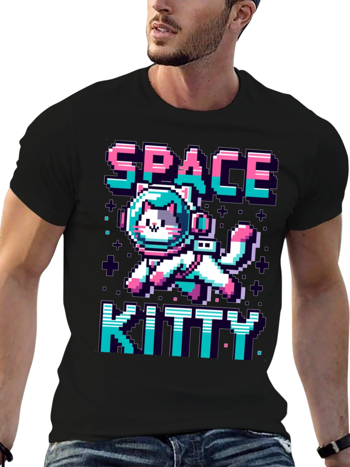 Space Kitty T-Shirt - Pixel Art Cat Astronaut
