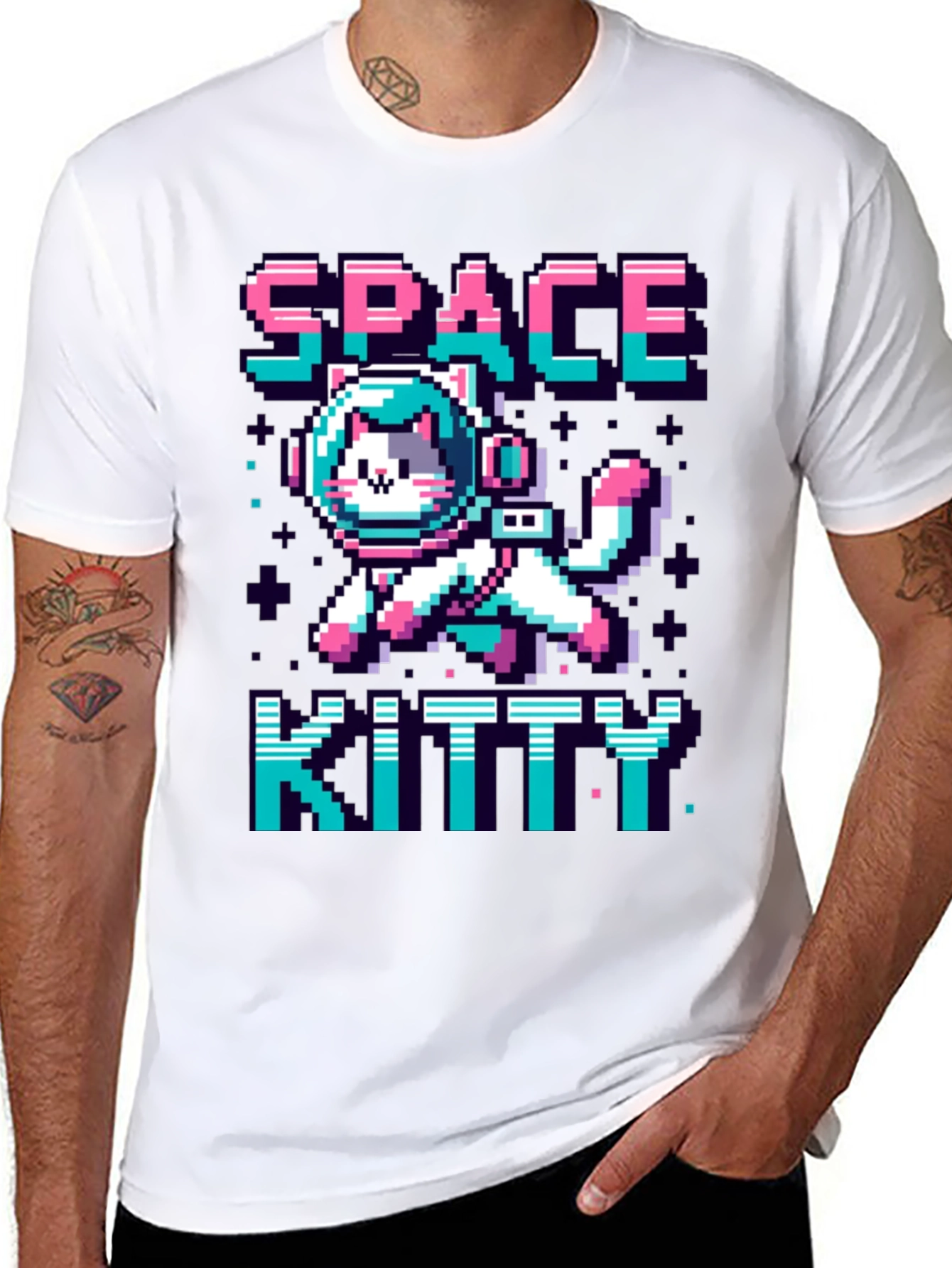 Space Kitty T-Shirt - Pixel Art Cat Astronaut