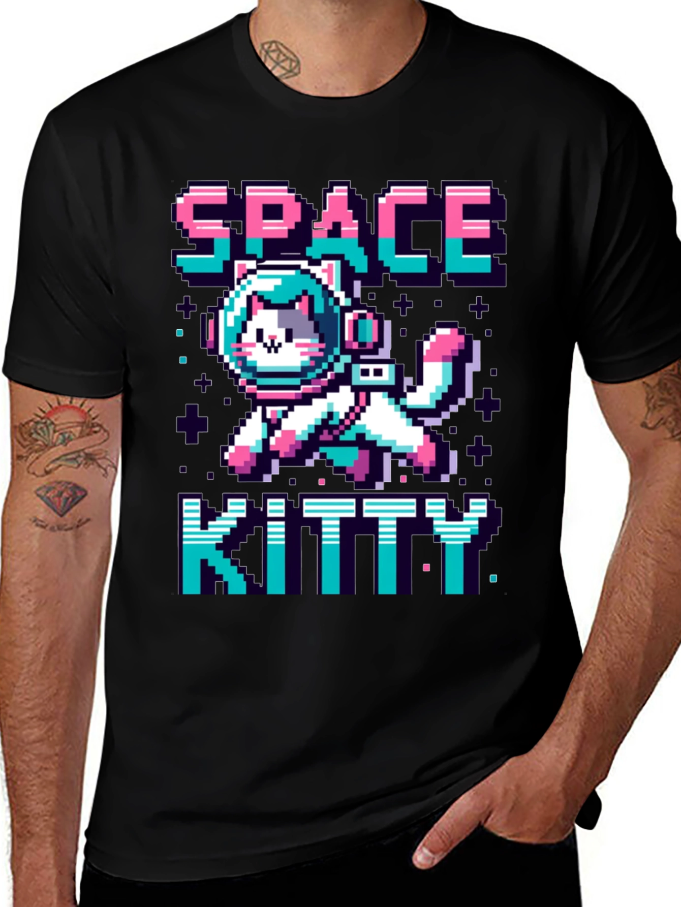 Space Kitty T-Shirt - Pixel Art Cat Astronaut