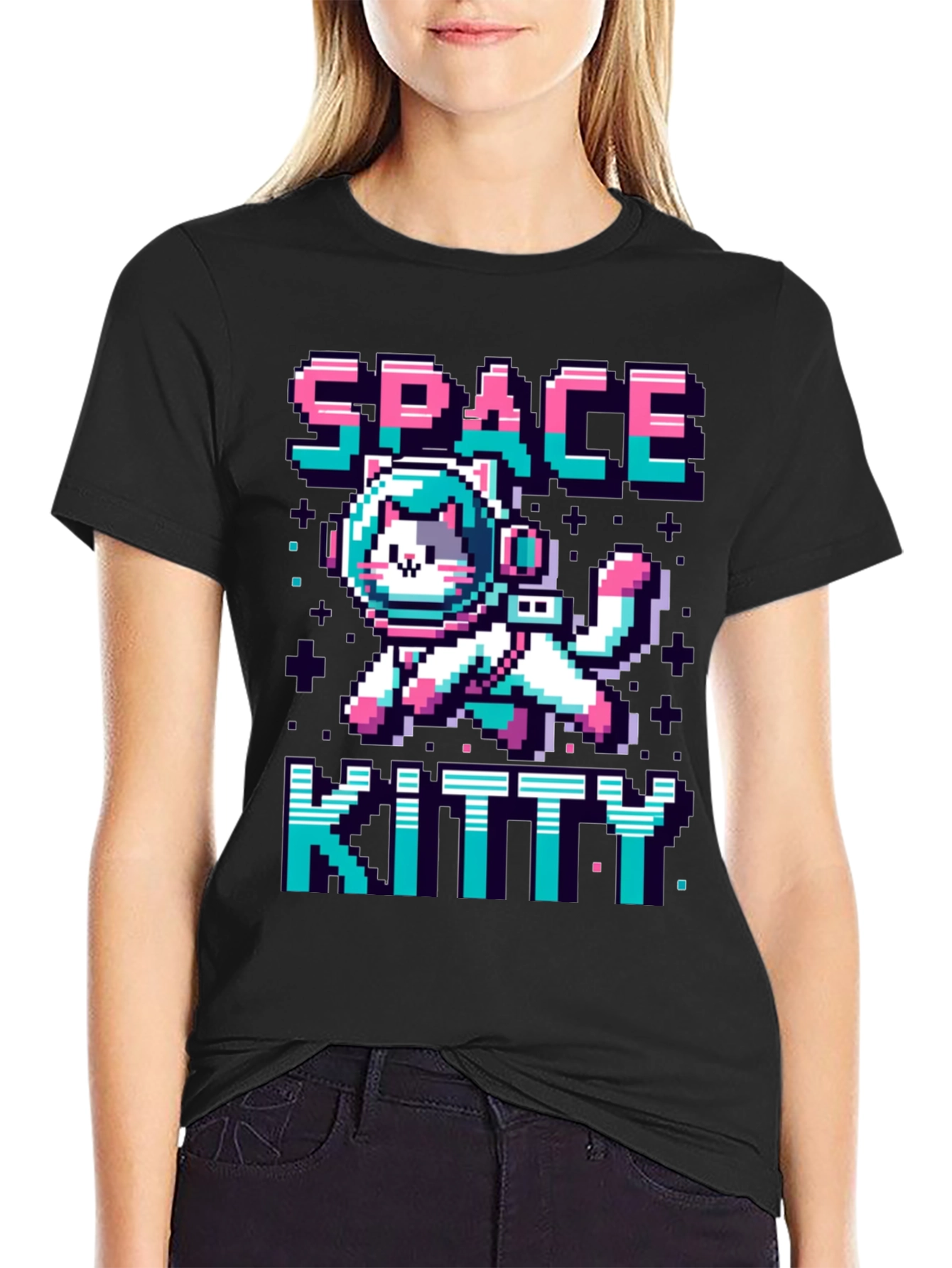 Space Kitty T-Shirt - Pixel Art Cat Astronaut