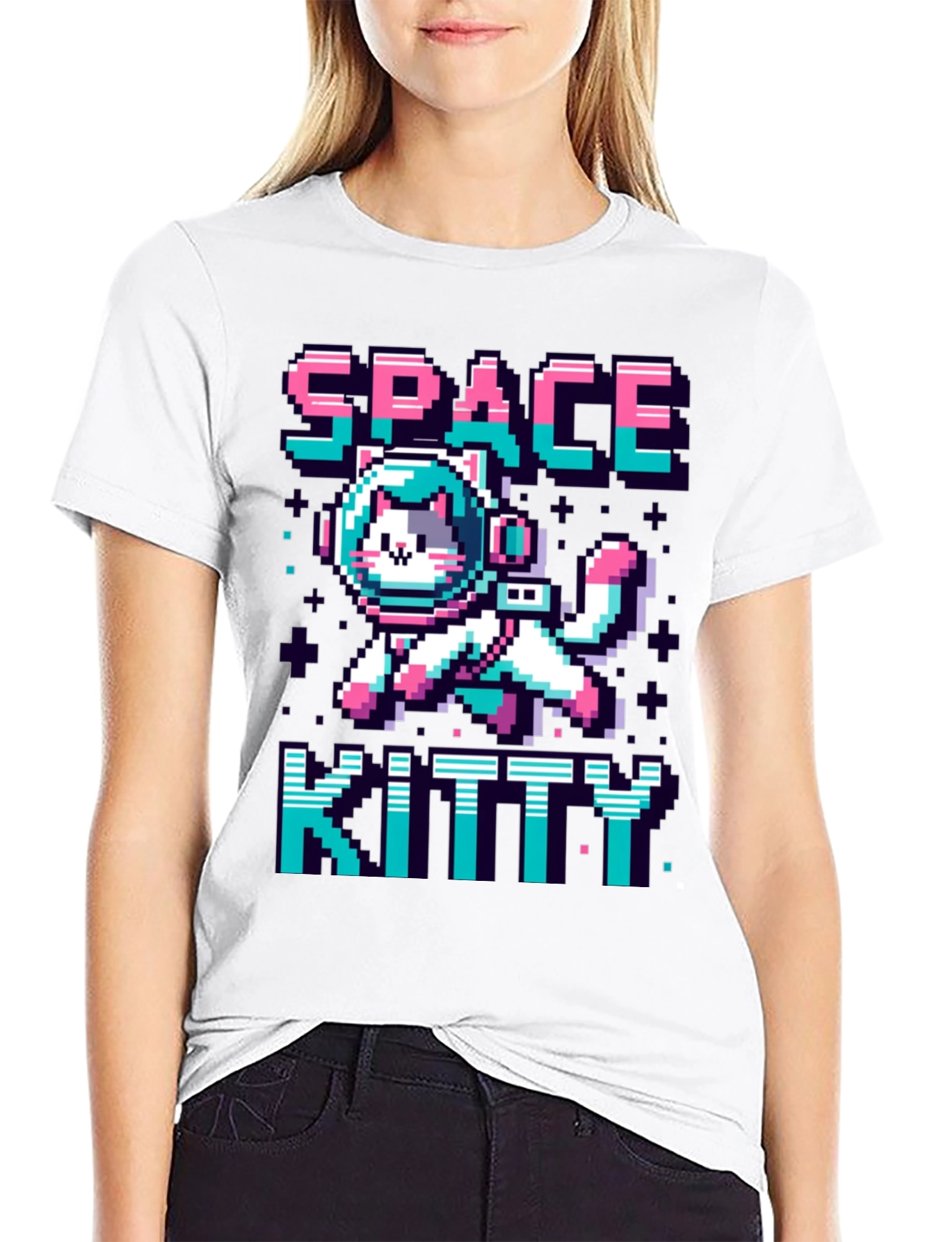 Space Kitty T-Shirt - Pixel Art Cat Astronaut