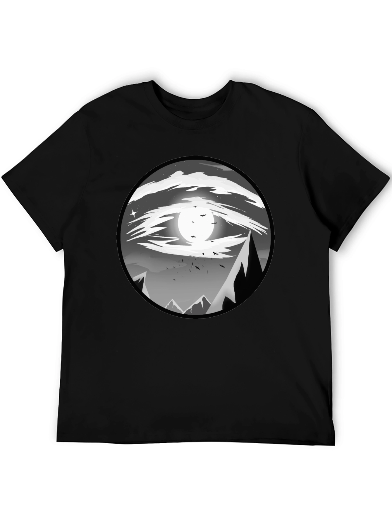 Eye-Catching Black T-Shirt with Mountain Moon Design