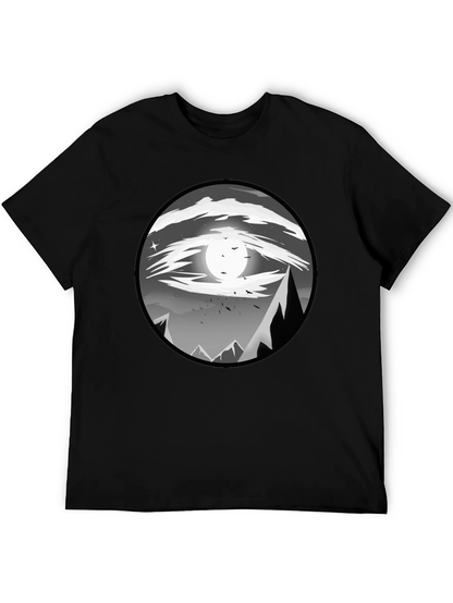 Eye-Catching Black T-Shirt with Mountain Moon Design