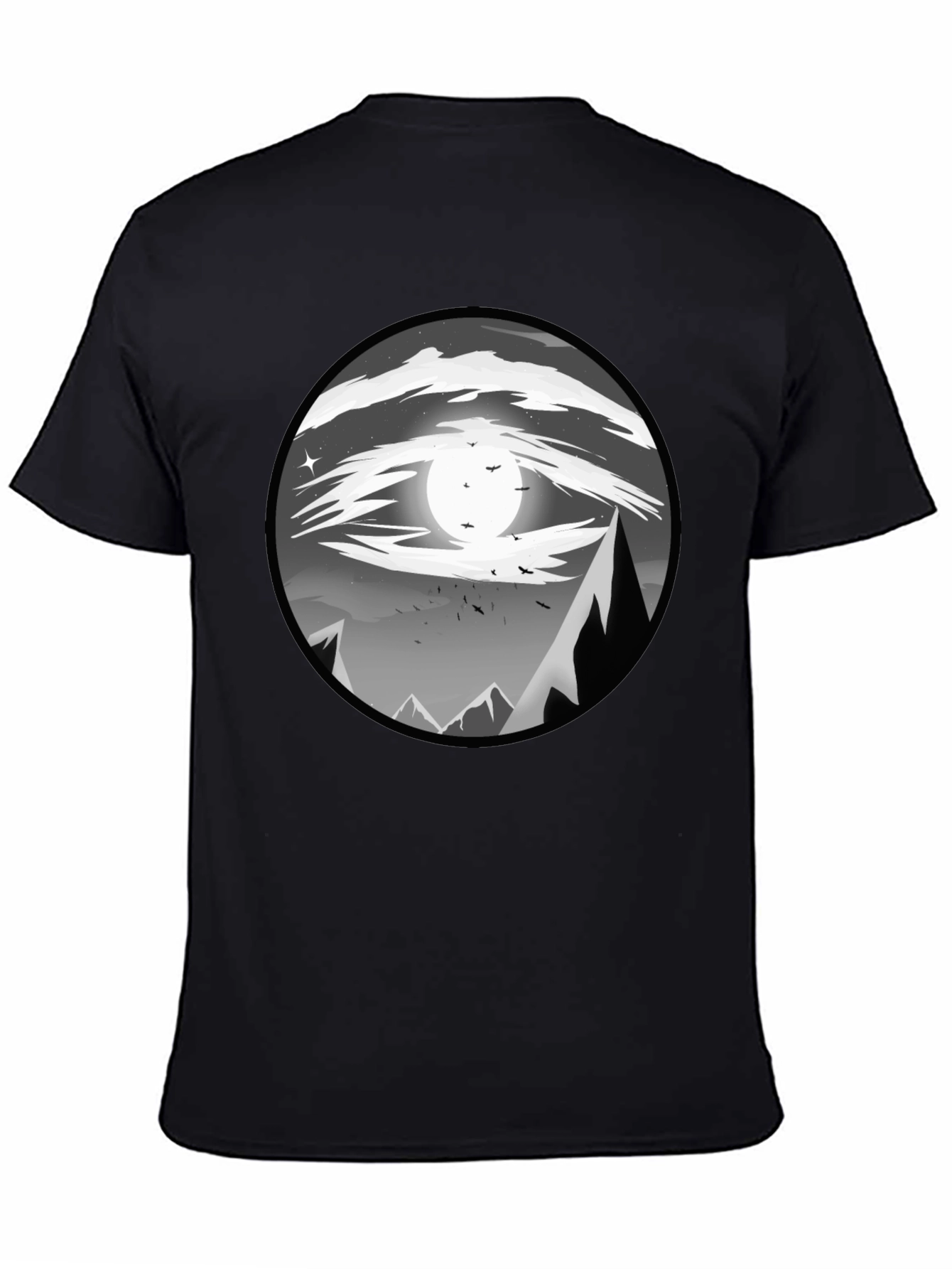 Eye-Catching Black T-Shirt with Mountain Moon Design