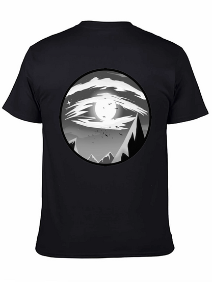 Eye-Catching Black T-Shirt with Mountain Moon Design