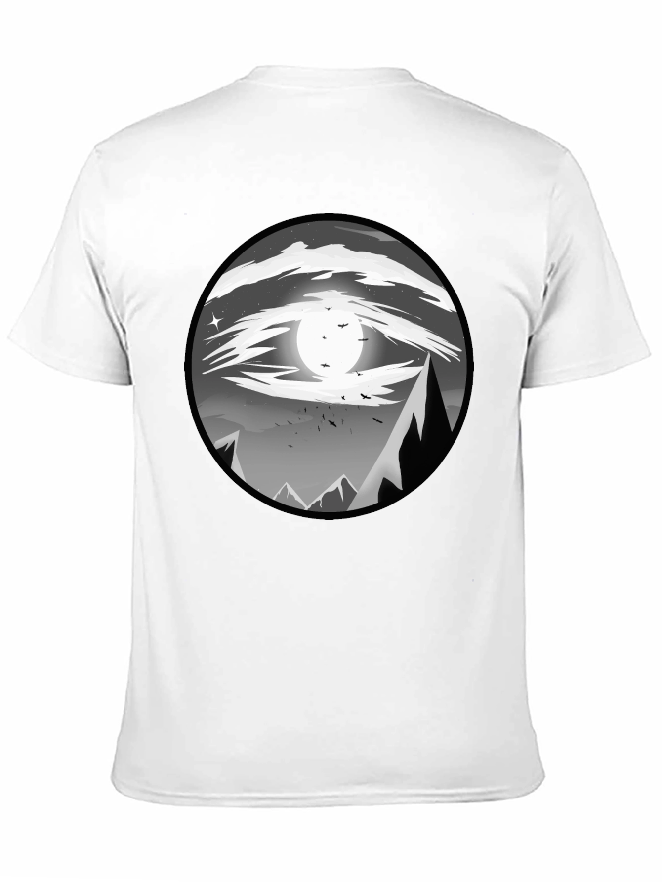 Eye-Catching Black T-Shirt with Mountain Moon Design
