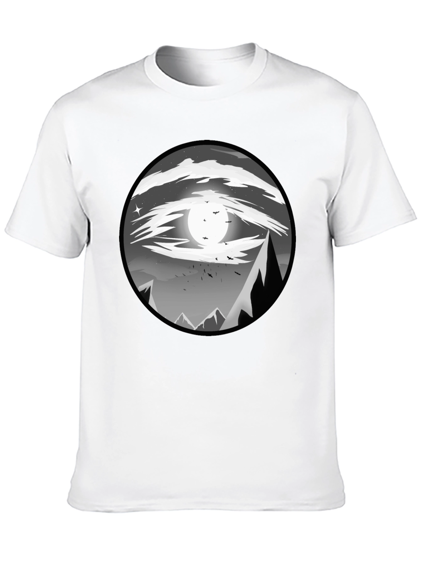 Eye-Catching Black T-Shirt with Mountain Moon Design