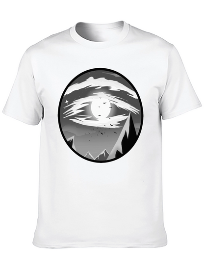 Eye-Catching Black T-Shirt with Mountain Moon Design
