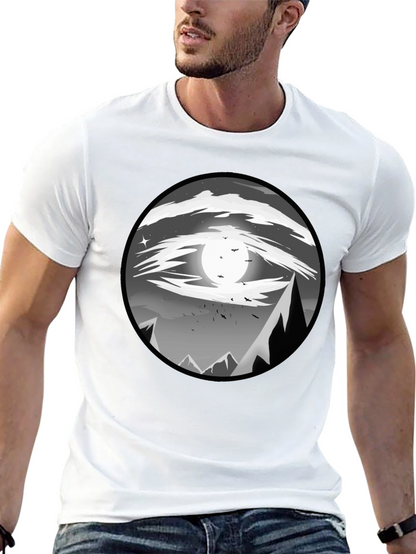 Eye-Catching Black T-Shirt with Mountain Moon Design