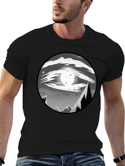 Eye-Catching Black T-Shirt with Mountain Moon Design