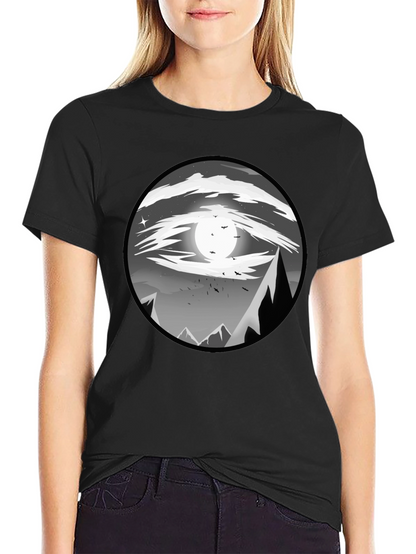 Eye-Catching Black T-Shirt with Mountain Moon Design