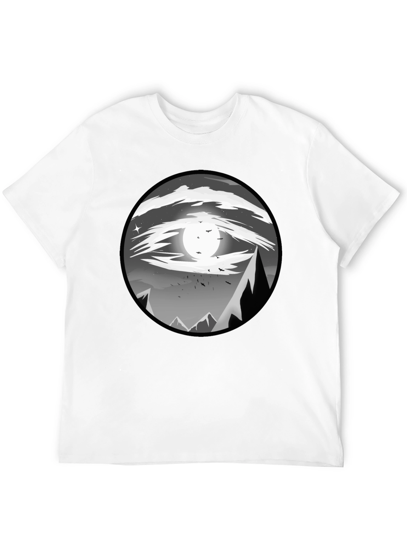 Eye-Catching Black T-Shirt with Mountain Moon Design