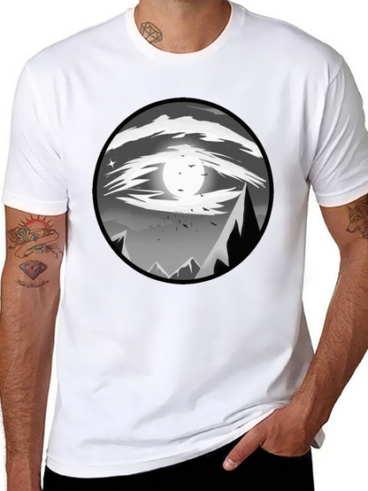 Eye-Catching Black T-Shirt with Mountain Moon Design