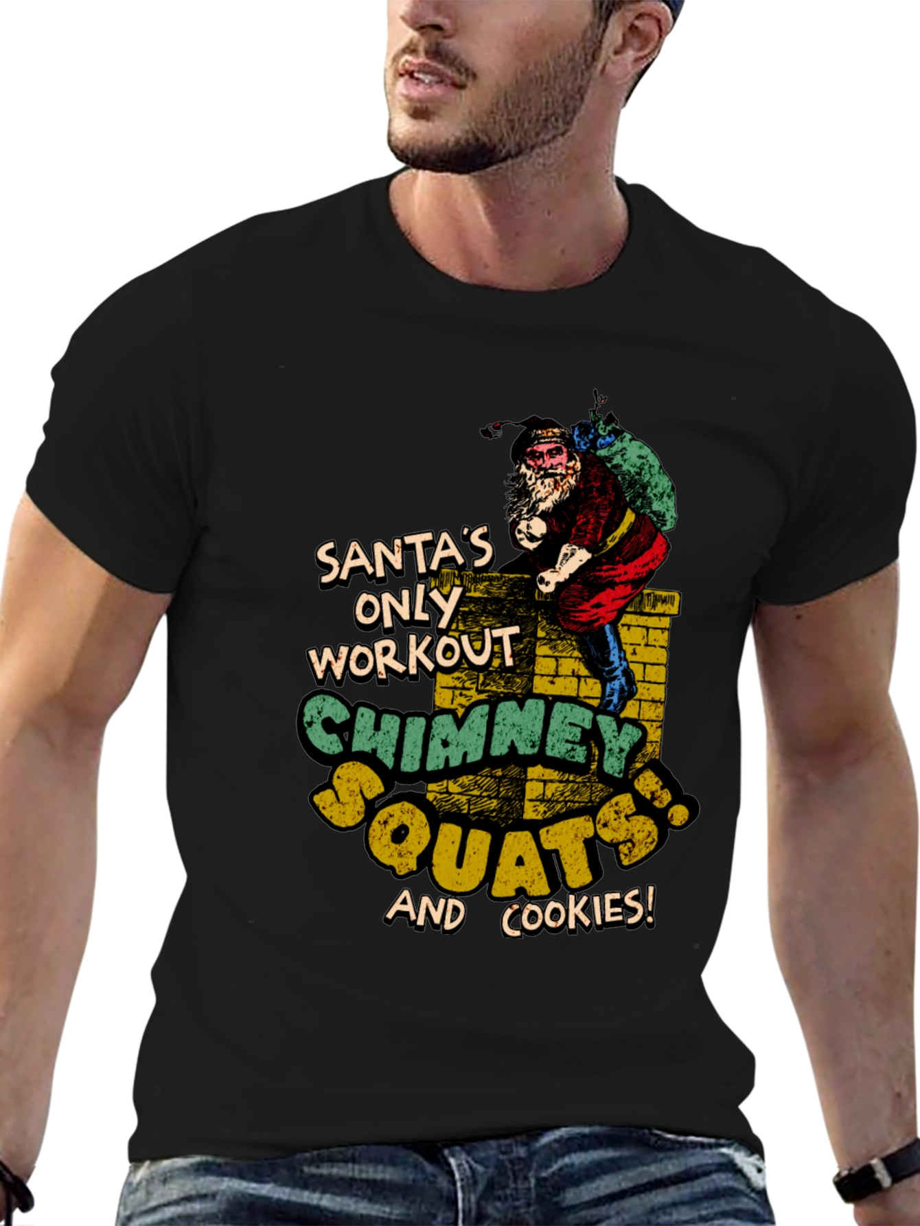 Santas Chimney Squats Workout Black T-Shirt
