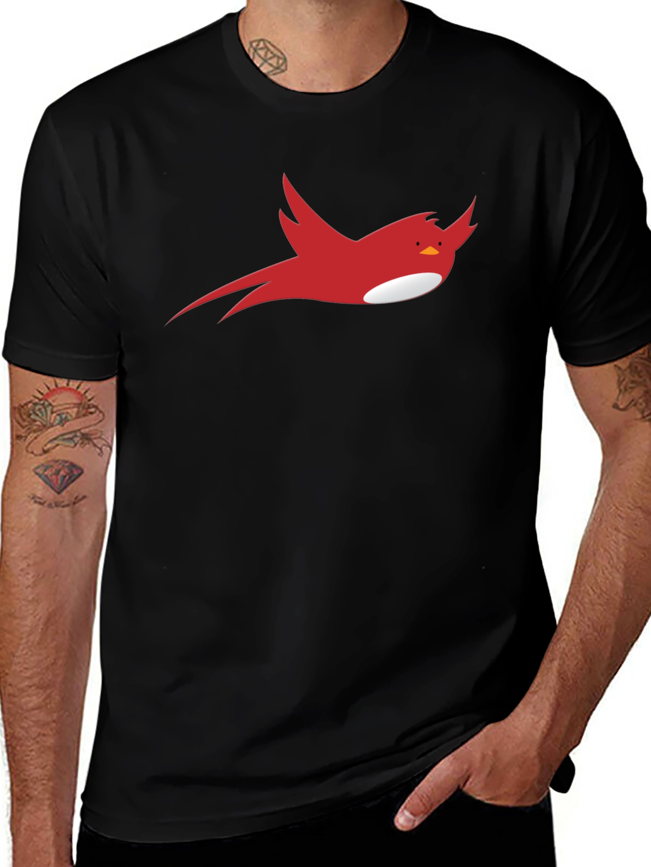 Red Bird Graphic Black T-Shirt