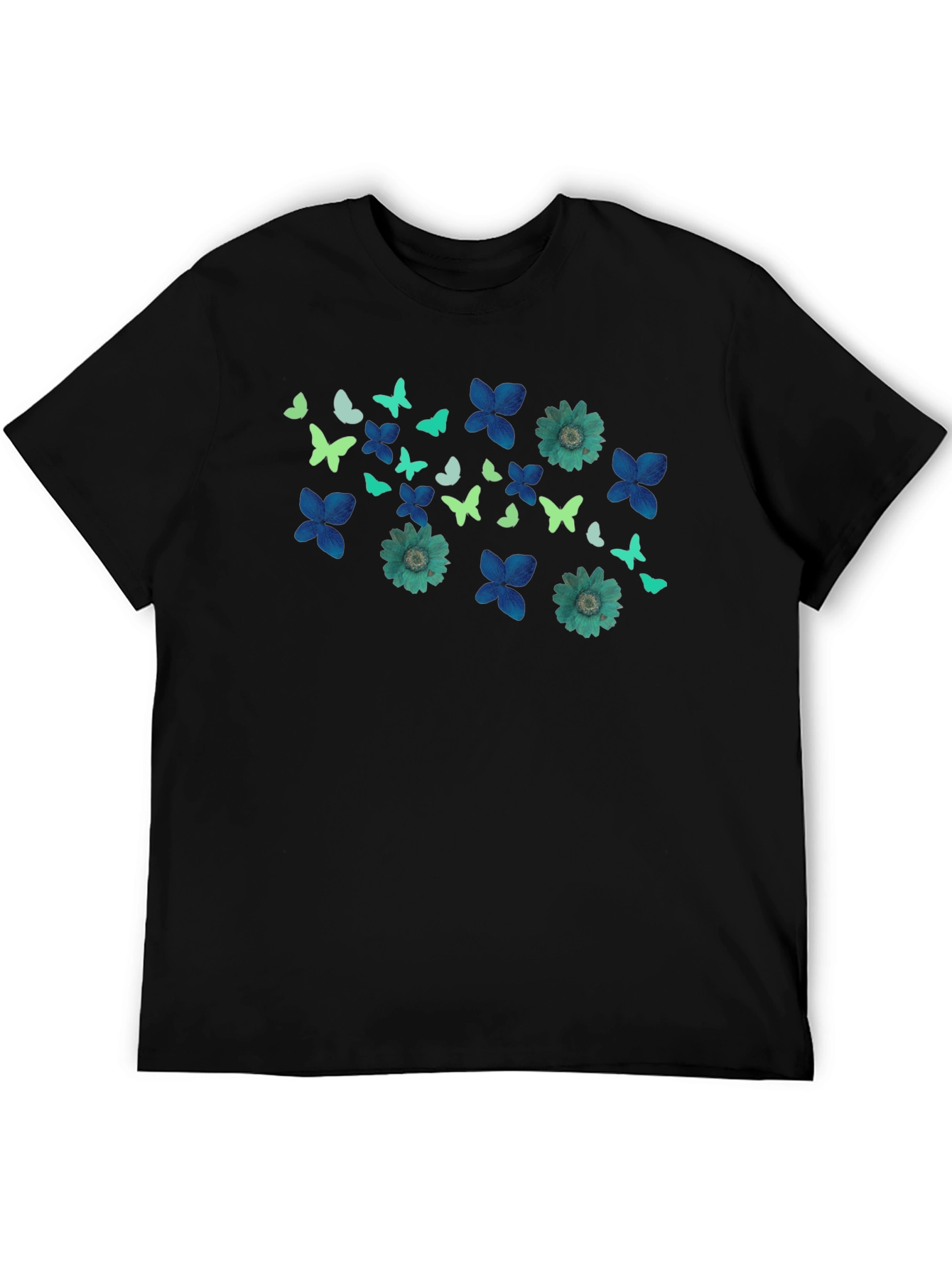 Butterfly & Floral Print Black T-Shirt