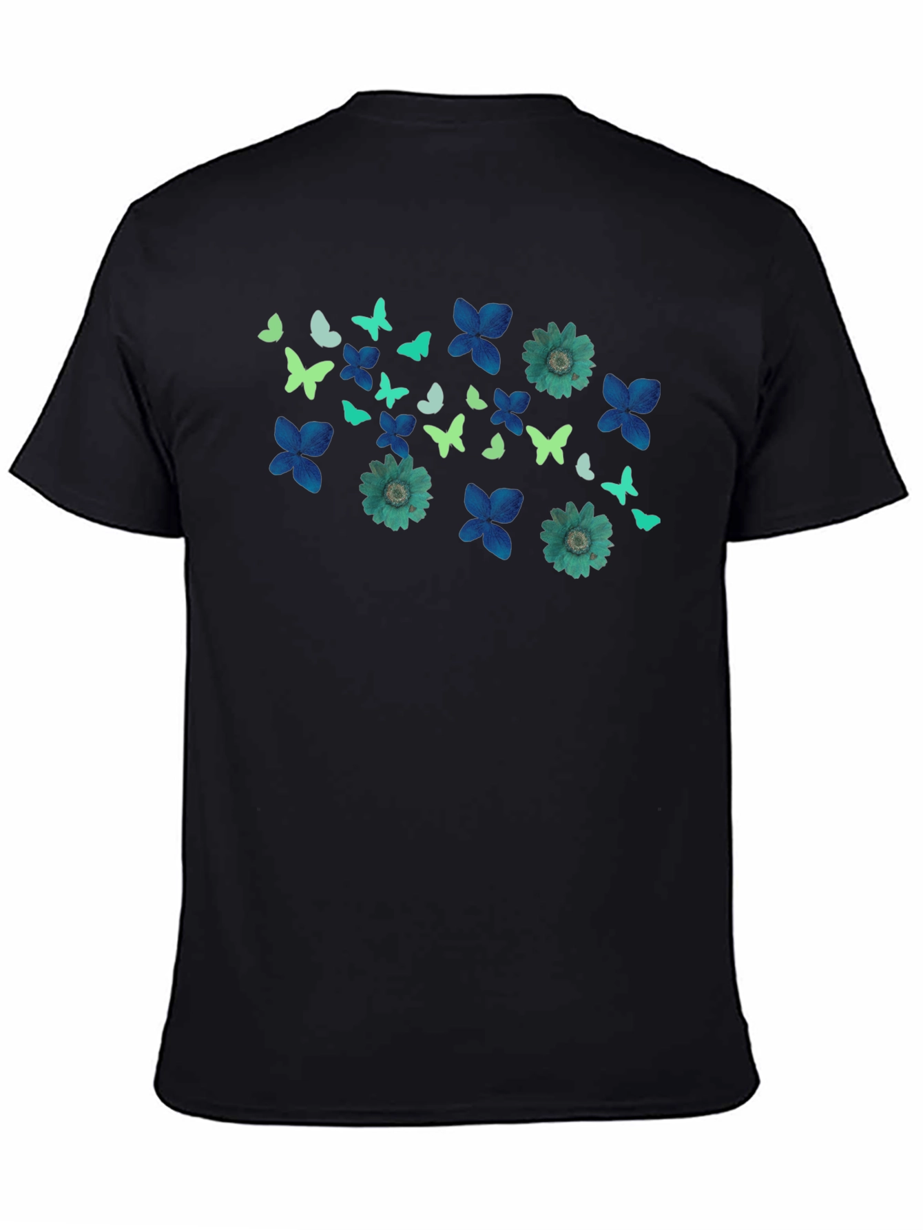 Butterfly & Floral Print Black T-Shirt