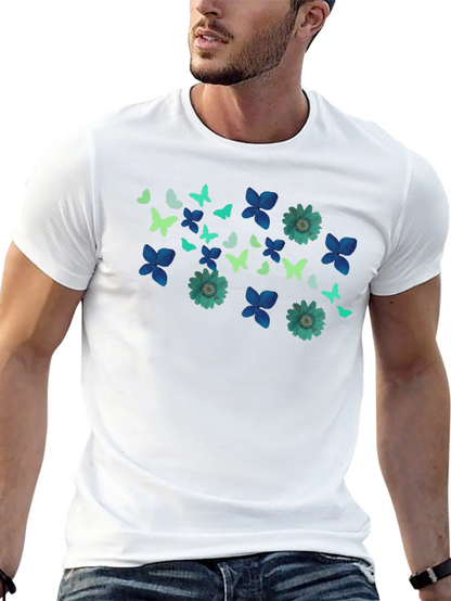 Butterfly & Floral Print Black T-Shirt