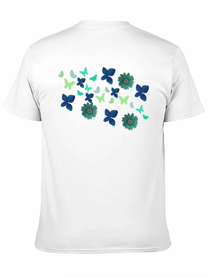 Butterfly & Floral Print Black T-Shirt