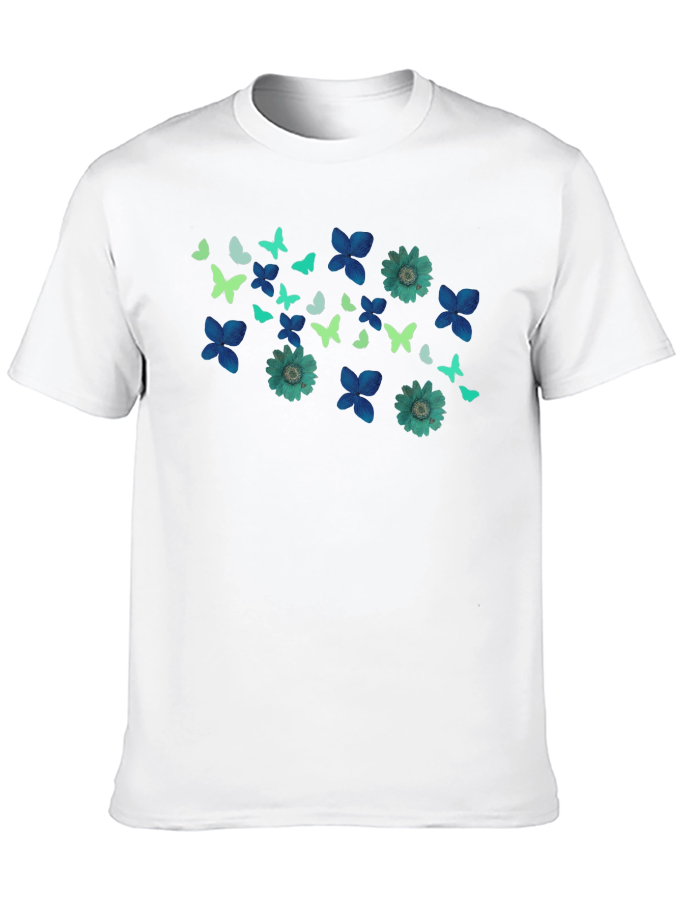 Butterfly & Floral Print Black T-Shirt