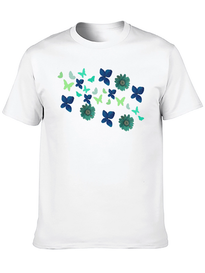 Butterfly & Floral Print Black T-Shirt