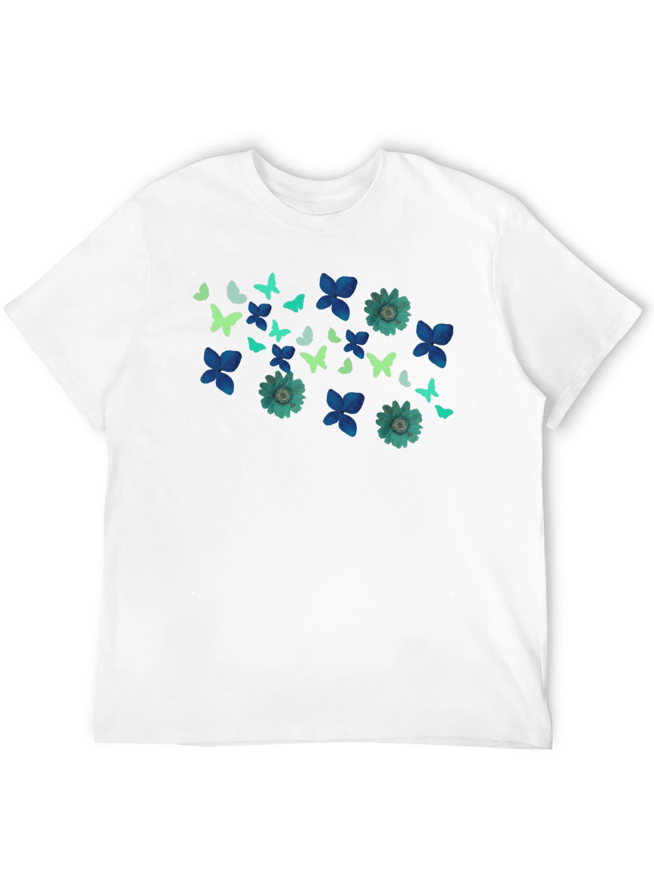 Butterfly & Floral Print Black T-Shirt