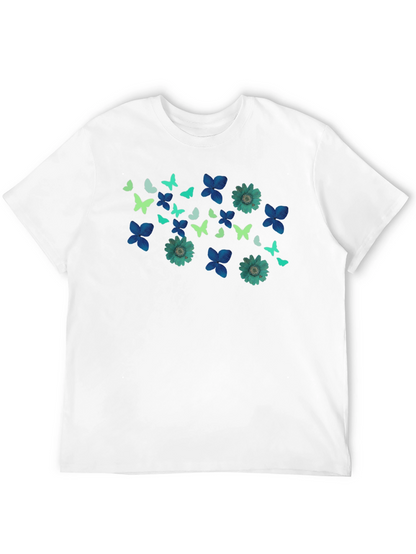Butterfly & Floral Print Black T-Shirt