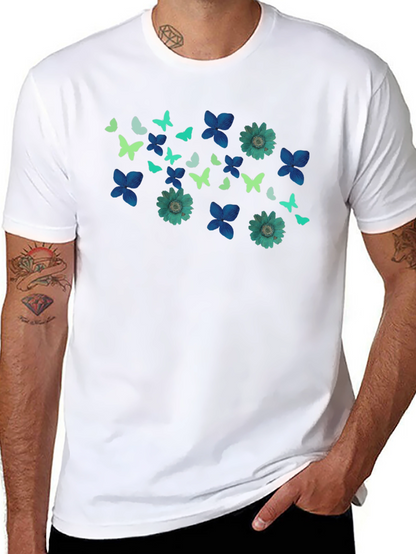 Butterfly & Floral Print Black T-Shirt