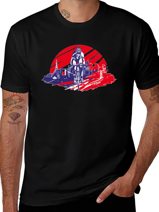 Cyclist Cityscape Graphic Tee - Urban Cycling Style