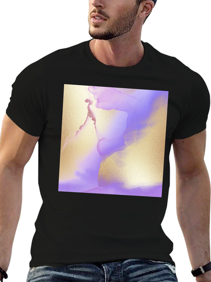 Abstract Art Tee - Gold and Lavender Swirl Design