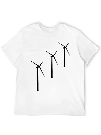Wind Turbine Graphic Print Black T-Shirt