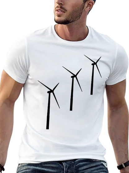 Wind Turbine Graphic Print Black T-Shirt