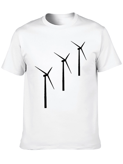 Wind Turbine Graphic Print Black T-Shirt