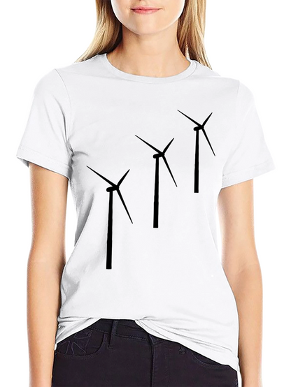 Wind Turbine Graphic Print Black T-Shirt