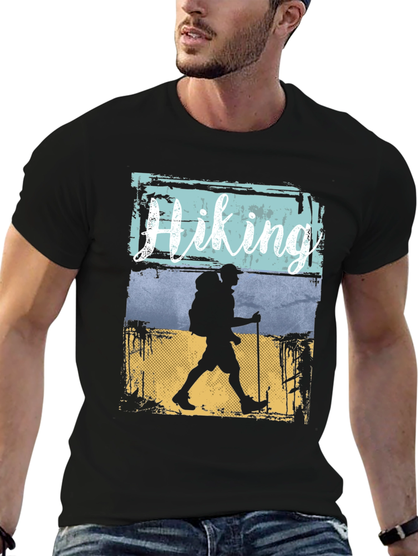 Hiking Adventure Graphic Tee - Black Cotton T-Shirt