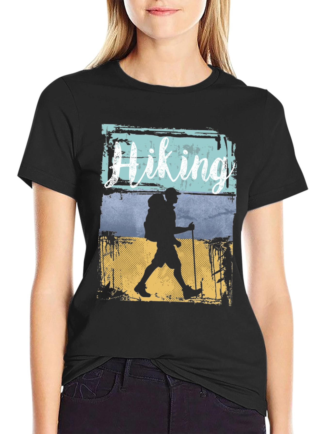 Hiking Adventure Graphic Tee - Black Cotton T-Shirt